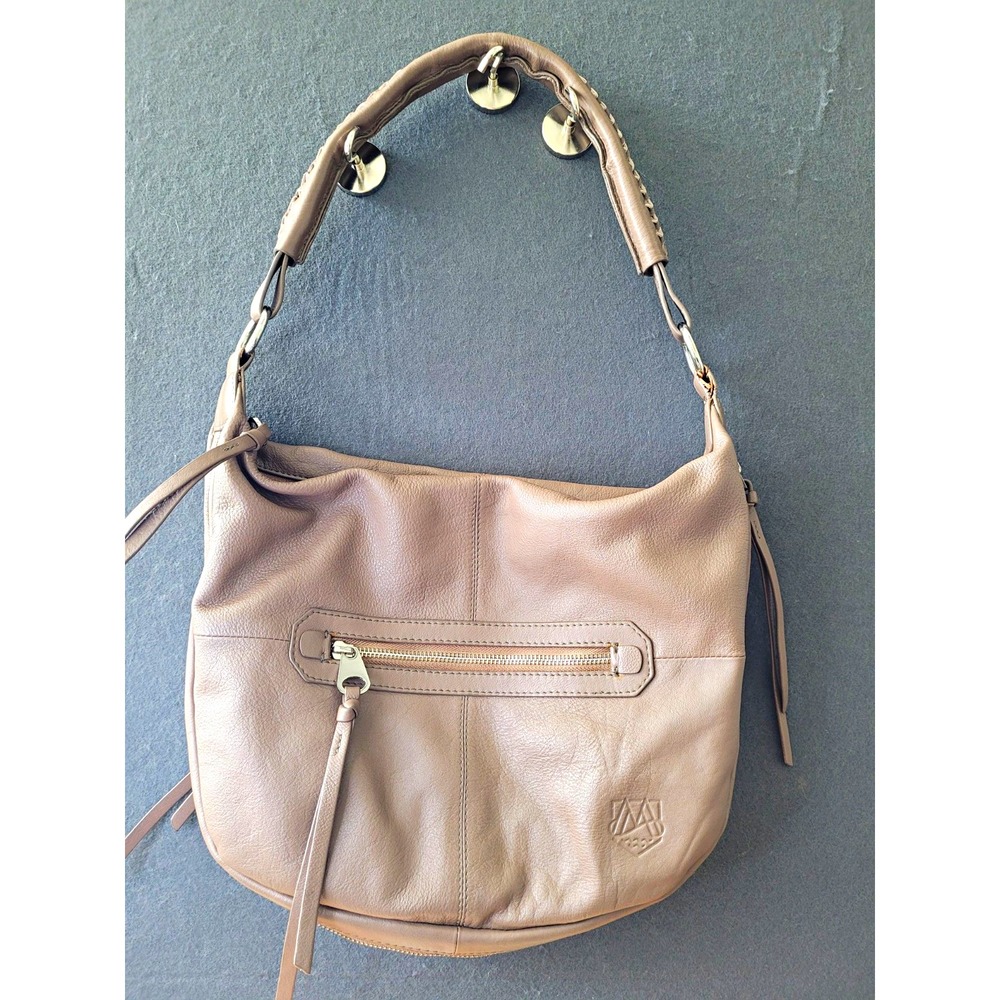 Malatesta Brown Crescent Shoulder Leather Bag, Zip Expanding Bottom